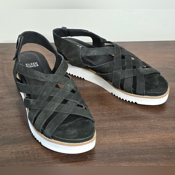 Eileen Fisher Hub Sandal In Black Women's Size 9 - Picture 2 of 12